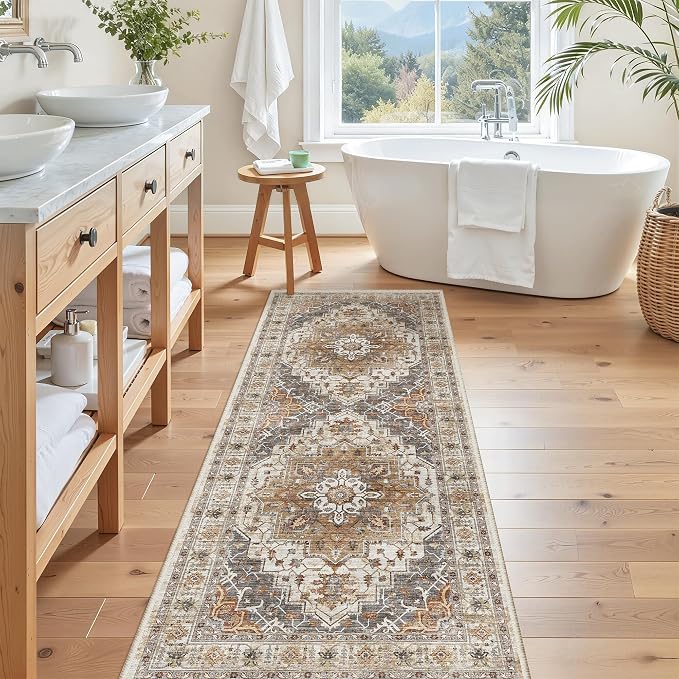 Madane Hallway Runner Rug 2x5 Washable Entry Rugs Non-Slip, Turmeric/Grey | - Image 4