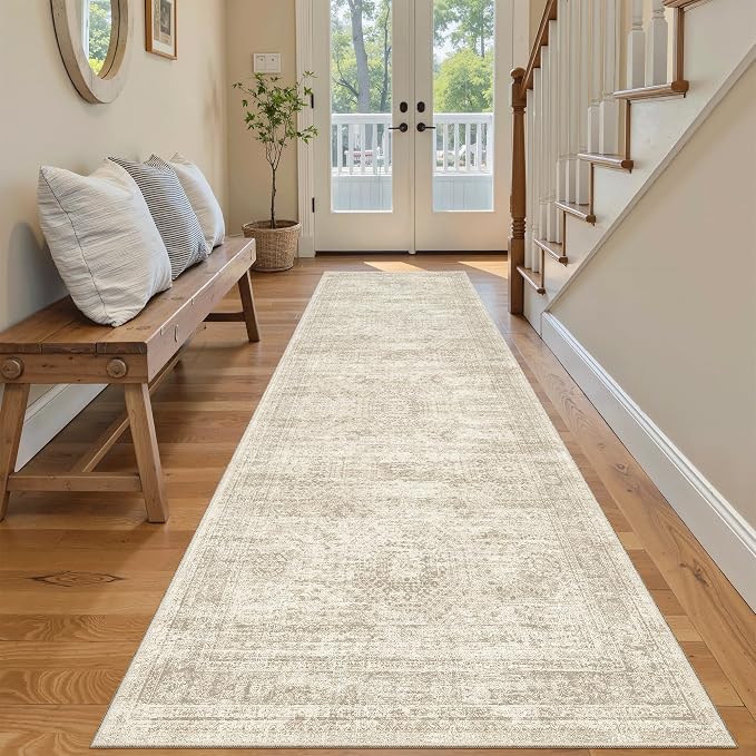 Soalmost Washable Runner Rug 2'6"x8' Kitchen Hallway Runners Beige | Soft - Image 4