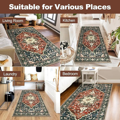 Yamaziot Washable Runner Rug, 3x6 Non-Slip Boho Vintage Hallway Kitchen Rug | - Image 8