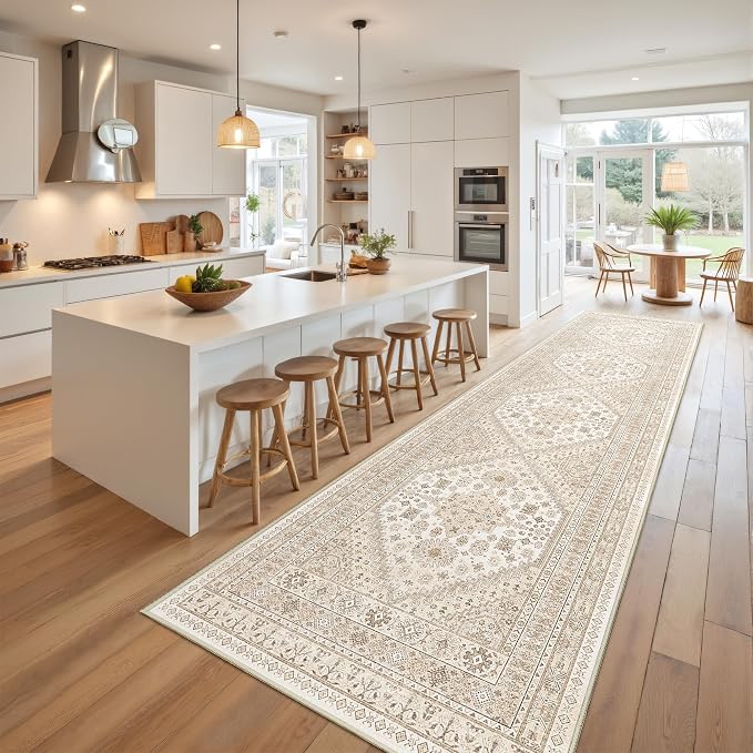 Kitchen Runner Rug Non Slip Washable Rugs 2.5x10, Cream/Beige | Soft Ultra-Thin - Image 4