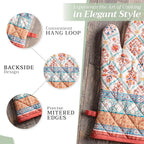 Maison d' Hermine 100% Cotton Oven Mitt & Pot Holder Set (7.5"x13" & 8"x8") Heat Resistant BBQ Cooking Gloves with Loop, Baking, Grilling, Kitchen, Handling Hot Pans (Romane)