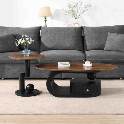 Modern Oval Coffee Table Set of 2, Wood Living Room Accent Coffee Table and by Henf