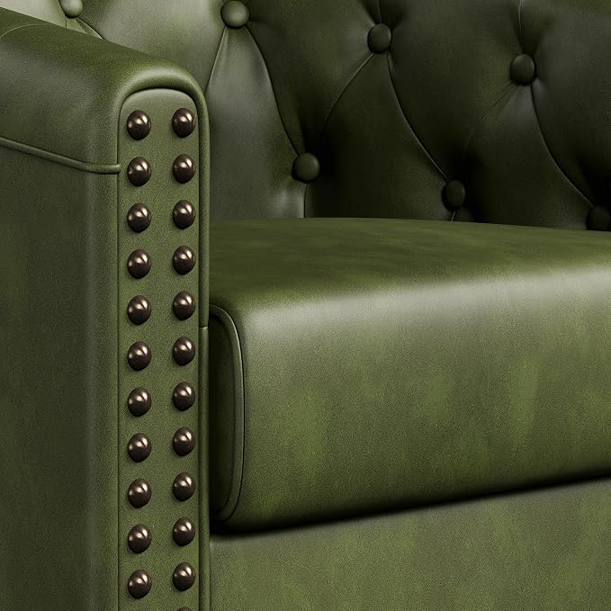 Swivel Barrel Accent Chairs Set of 2, Round Nailhead Faux Leather Living Room - Image 4