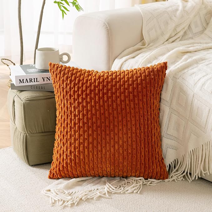 Set of 4 Burnt Orange Decorative Throw Pillow Covers 16x16 Inch Corduroy Pillow - Image 8