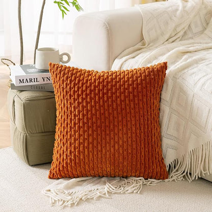 Set of 4 Burnt Orange Decorative Throw Pillow Covers 26x26 Inch Corduroy Pillow - Image 8