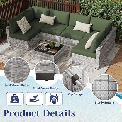 KIGOTY Patio Furniture Set, 7 Pieces Modular Outdoor Sectional Sofa, PE Rattan - Image 4