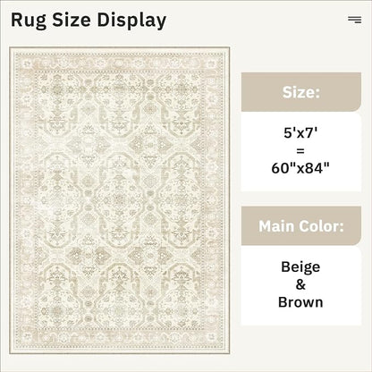 Soalmost 5x7 Area Rug Low Pile Washable Trendy Faded Style Rug, Foldable Stain - Image 5
