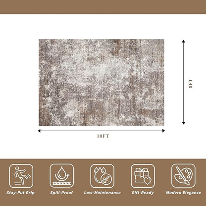 8x10 Washable Living Room Rug – Modern Neutral Abstract Large Area Rug - Image 2