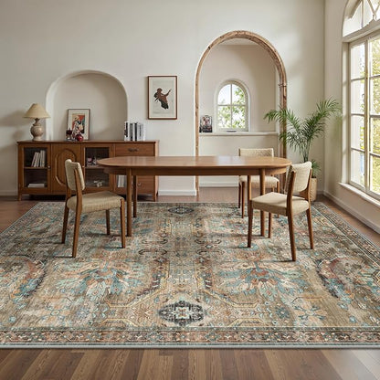 8x10 Area Rugs, Vintage Retro Soft Washable Rug, Non-Slip Low Pile Rugs - Image 4