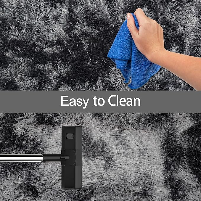 Tie-Dyed Runner Rug for Bedroom Black Grey 2x5ft Fluffy Area Rug Bedside Runner - Image 7