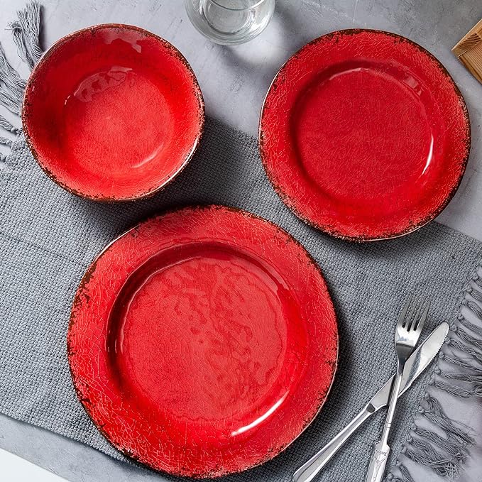 LEHAHA Vintage Melamine Pasta Bowls, Set of 6, 9.25 inch Large Salad Bowls, Unbreakable 100% Melamine Serving Bowls Set for Dinner, 42 oz Wide and Shallow Bowls Set, Dishwasher Safe, Red…