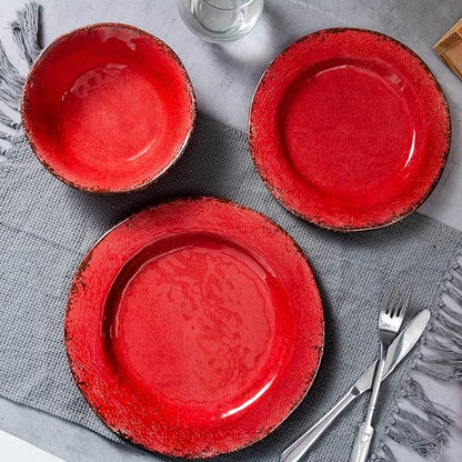 LEHAHA Vintage Melamine Pasta Bowls, Set of 6, 9.25 inch Large Salad Bowls, Unbreakable 100% Melamine Serving Bowls Set for Dinner, 42 oz Wide and Shallow Bowls Set, Dishwasher Safe, Red…