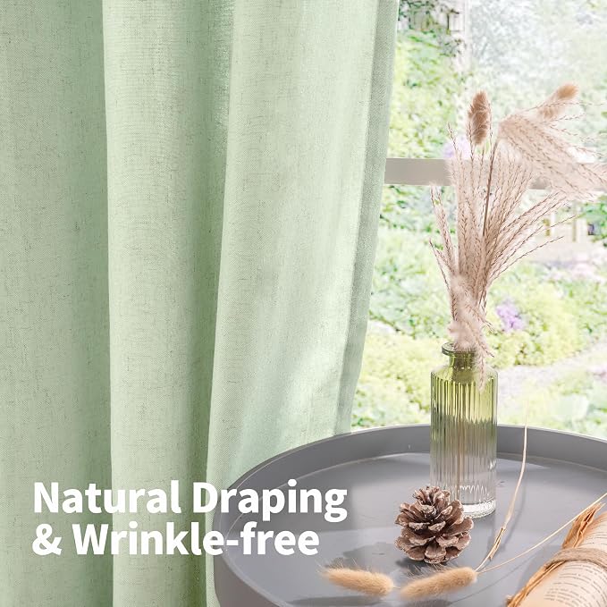 YoungsTex 80 Inch Length Sage Linen Curtains - Image 7