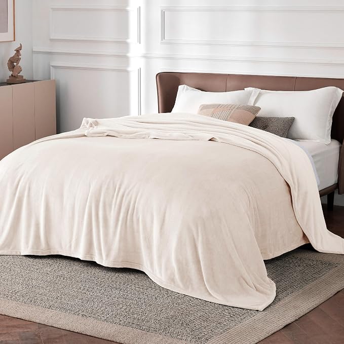 Bedsure GentleSoft Fleece Blankets Queen Size Cream - Image 6