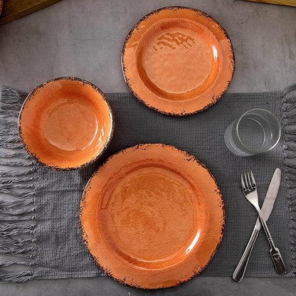 LEHAHA Rustic Farmhouse Melamine Dinner Plates Set of 6, 11 inch Lightweight Camper RV Dishes, Indoor and Outdoor Use, Reusable, Sturdy and Dishwasher Safe, Orange
