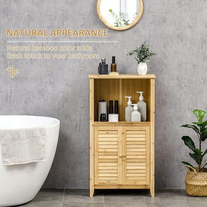 HOMCOM Bamboo Floor Cabinet Bathroom Floor Cabinet Living Room Organizer Tower - Image 4