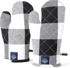 Encasa XO Long 12"x7" Oven Microwave Hand Gloves Mitts (2 pc Set) for Kitchen Cooking & Baking - Heat Resistant, Thick & Safe, Protection of Hands from Hot Utensils - Buffalo Black Checks