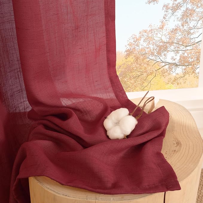 BGment Burgundy Linen Curtains 63 Inches Long - Image 7