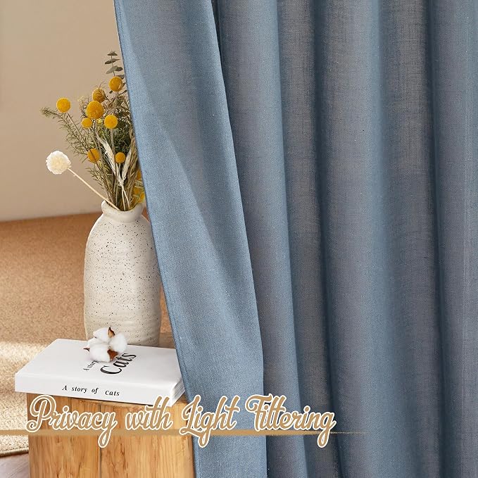 NICETOWN Stone Blue Linen Curtains 108 inches Long, Rod Pocket & Back Tab Flax - Image 5