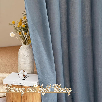 NICETOWN Stone Blue Linen Curtains 108 inches Long, Rod Pocket & Back Tab Flax - Image 5
