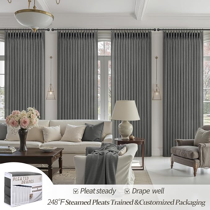 Natural Linen Semi Sheer Ceiling Curtains 102 Inches Long 2 Panels - Image 6