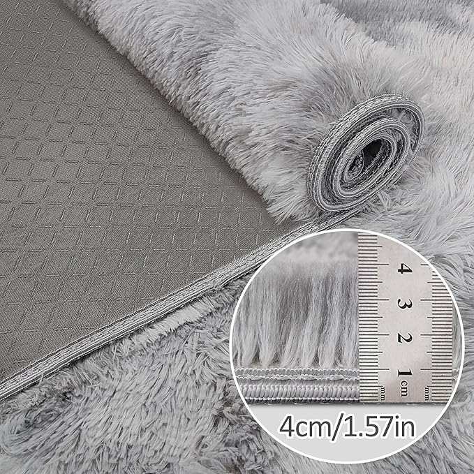 Super Soft Fluffy Living Room Area Rug 2x8 ft Tie-Dyed Light Grey Shaggy Furry - Image 4