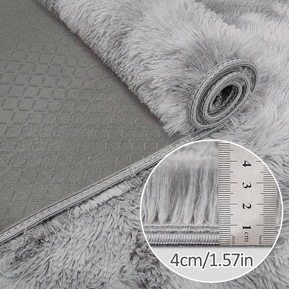 Super Soft Fluffy Living Room Area Rug 2x6 ft Tie-Dyed Light Grey Shaggy Furry - Image 5