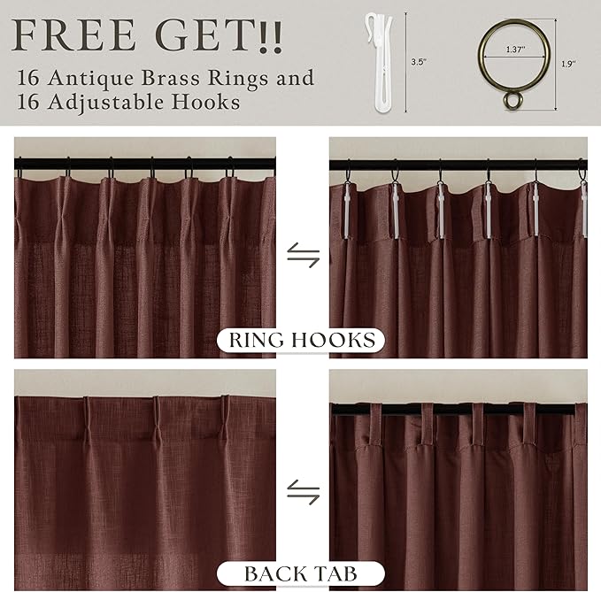 Rust Brown Linen Pleated Light Filtering Curtains - Image 3