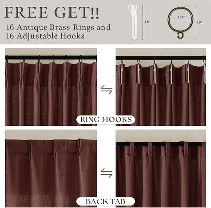 Pinch Pleated Rust Brown Linen Blend Semi Sheer Curtains 105 Inch Length | - Image 5