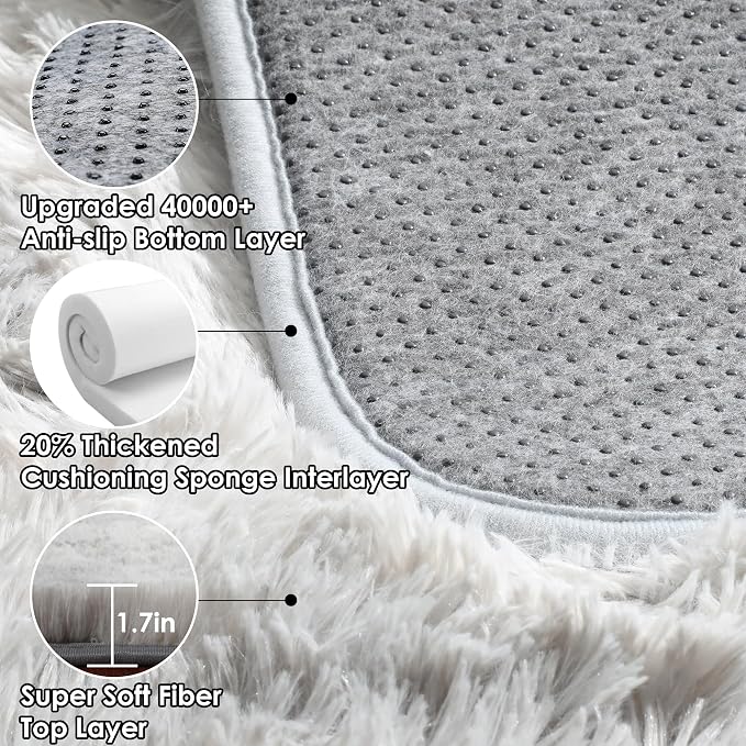 Runner Rugs for Bedroom Living Room, Fluffy Tie-Dye Light Grey 2x6 Area Rug | - Image 4