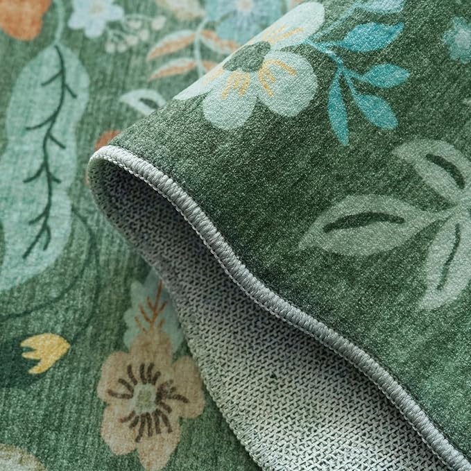 2x5 Washable Kitchen Area Rug: Floral Scalloped Entryway Runner Farmhouse - Image 3