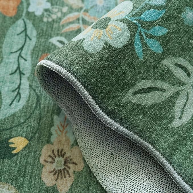 4x8 Washable Area Rug for Family: Stain Resistant Wide Floral Scalloped Kitchen - Image 3