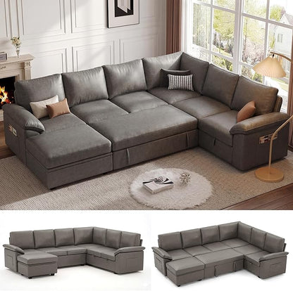 108 Inch Faux Leather Modular Sectional Sofa by Unknown
