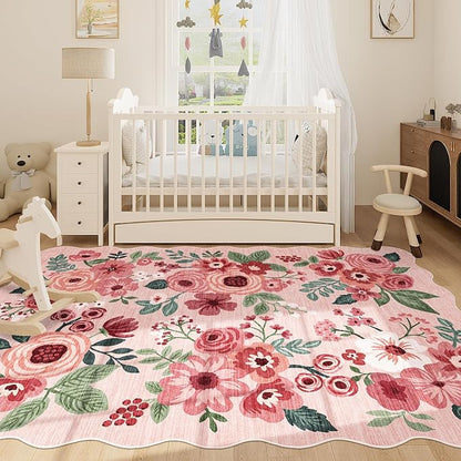 DUKINO 5x7 Area Rugs for Bedroom, Floral Washable Rug Non Slip, Stain Resistant - Image 7