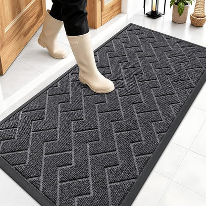 OLANLY Front Door Mat Outside 47x23, All-Season Absorbent Rubber Doormat | Grey by OLANLY