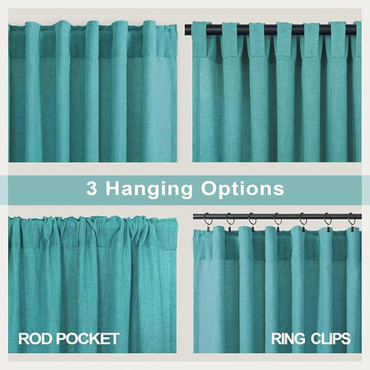Pitalk Teal Linen Curtains 84 Inches Long 2 Panels Back Tab Rod Pocket Pleated - Image 5