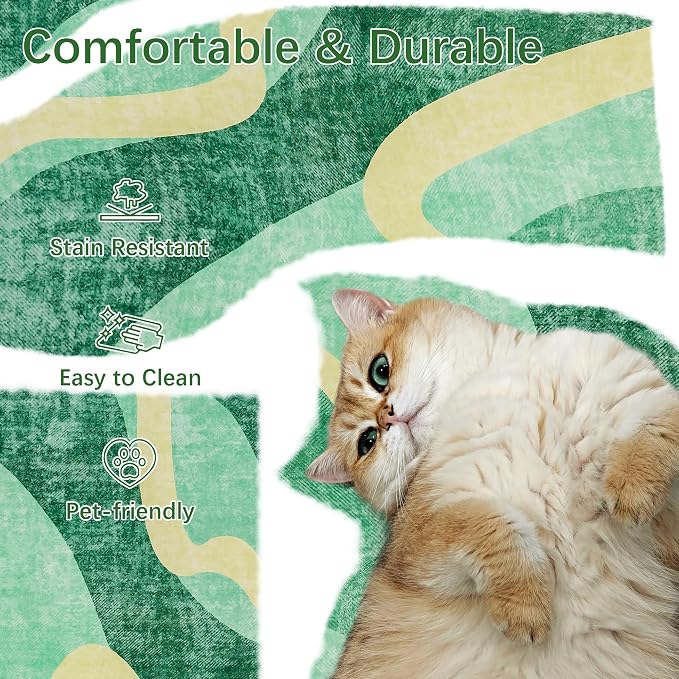 Area Rug 4x6 Green Rug Washable Rugs Non Slip Low Pile Small Carpet - Image 3