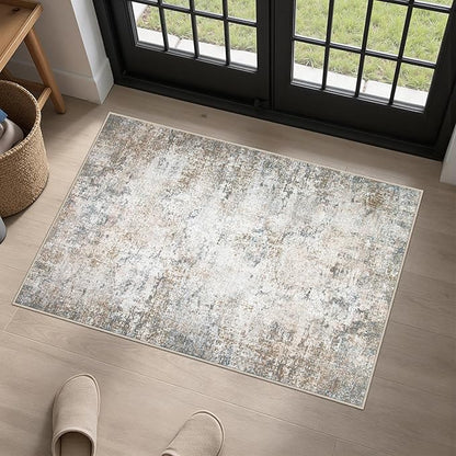 2x3 Washable Entryway Rug: Modern Abstract Indoor Soft Carpet Brown | by FXRHLP
