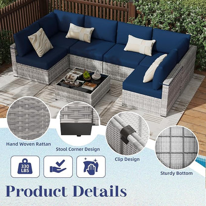 KIGOTY Patio Furniture Set, 7 Pieces Modular Outdoor Sectional Sofa, PE Rattan - Image 4
