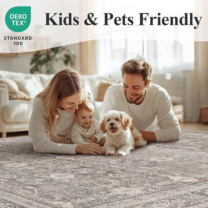 Schweek 9x12 Washable Area Rug Neutral Large Rugs - Image 8