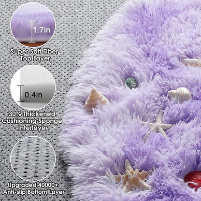 Round Rugs 5ft for Bedroom Living Room, Tie-Dyed Purple Fluffy Circle Area Rug - Image 2