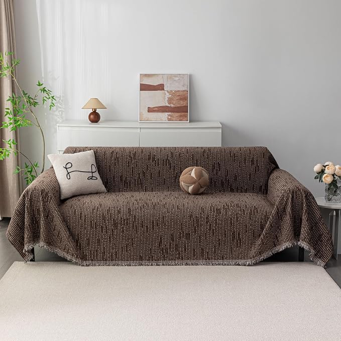 MYSKY HOME Boho Couch Cover Deep Chocolate Sofa Covers Washable, Farmhouse Sofa - Image 2