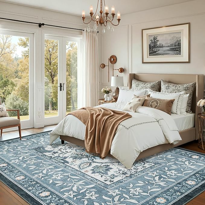GarveeHome Provence Area Rugs 9x12 Living Room, Botanical Grove Retro Blue - Image 3
