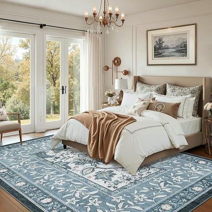 GarveeHome Provence Area Rugs 9x12 Living Room, Botanical Grove Retro Blue - Image 3
