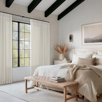 Pleated Linen Cream Light Filter Sheer Boho Curtains 112 Inches Length 50W | - Image 7
