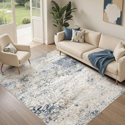 DMOYEST Area Rug Living Room Rugs 5x8 Washable Abstract Beige Blue Carpet | - Image 6