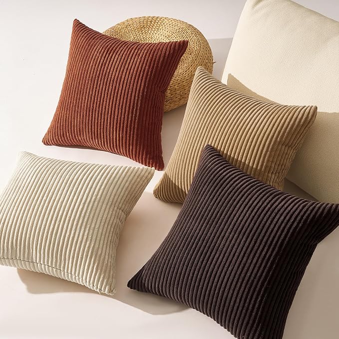Topfinel Boho Throw Pillow Covers 18x18 Inch Set of 4 Soft Farmhouse Corduroy - Image 6