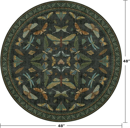 Vintage Dark Green 4ft Round Small Rug - Image 2