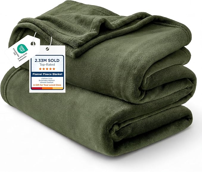 Bedsure GentleSoft Fleece Throw XL Blanket Olive Green by Unknown