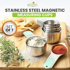Spring Chef Magnetic Stainless Steel Measuring Cups (Patent Pending), Kitchen Tools with Easy to Read Markings for Measuring Dry or Liquid Ingredients, Set of 7, Mint